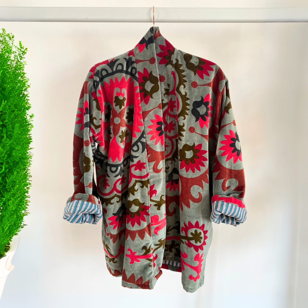 Lali: Vibrant Cotton Velvet Kimono Jacket