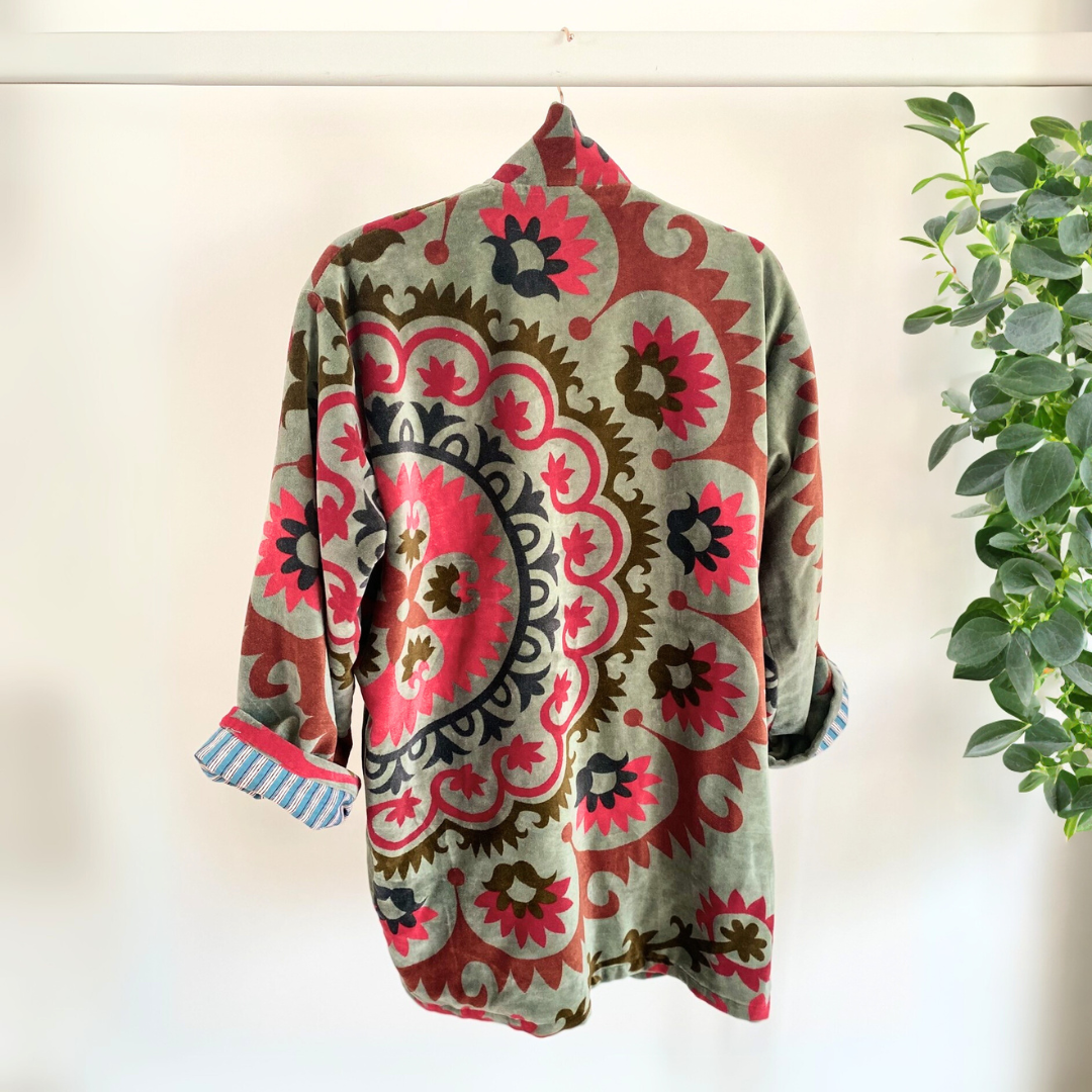 Lali: Vibrant Cotton Velvet Kimono Jacket