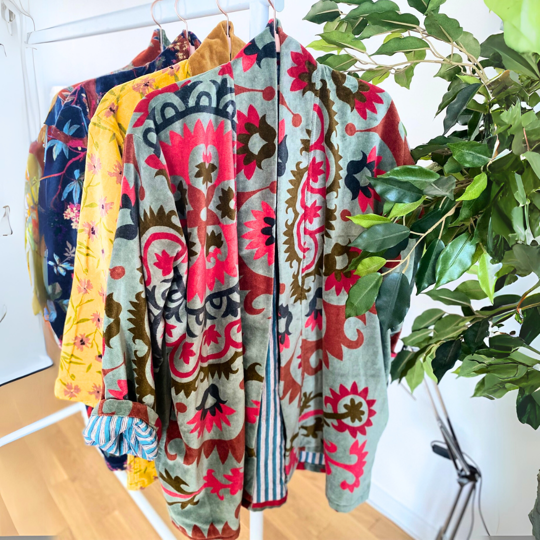 Lali: Vibrant Cotton Velvet Kimono Jacket