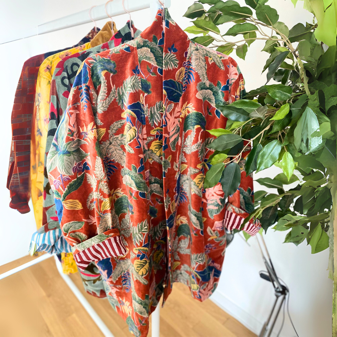 Lali: Vibrant Cotton Velvet Kimono Jacket